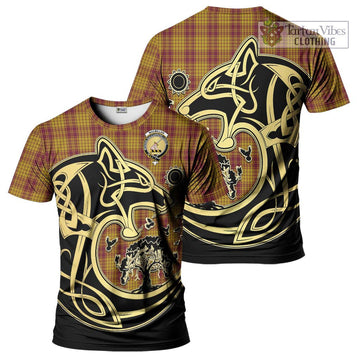 MacMillan Dress Tartan T-Shirt with Family Crest Celtic Wolf Style