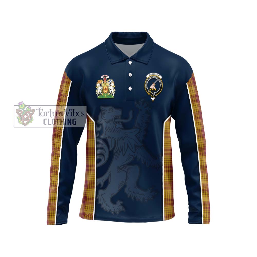 MacMillan Dress Tartan Long Sleeve Polo Shirt with Family Crest and Lion Rampant Vibes Sport Style Unisex - Tartan Vibes Clothing