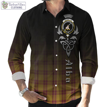 MacMillan Dress Tartan Long Sleeve Button Up Featuring Alba Gu Brath Family Crest Celtic Inspired