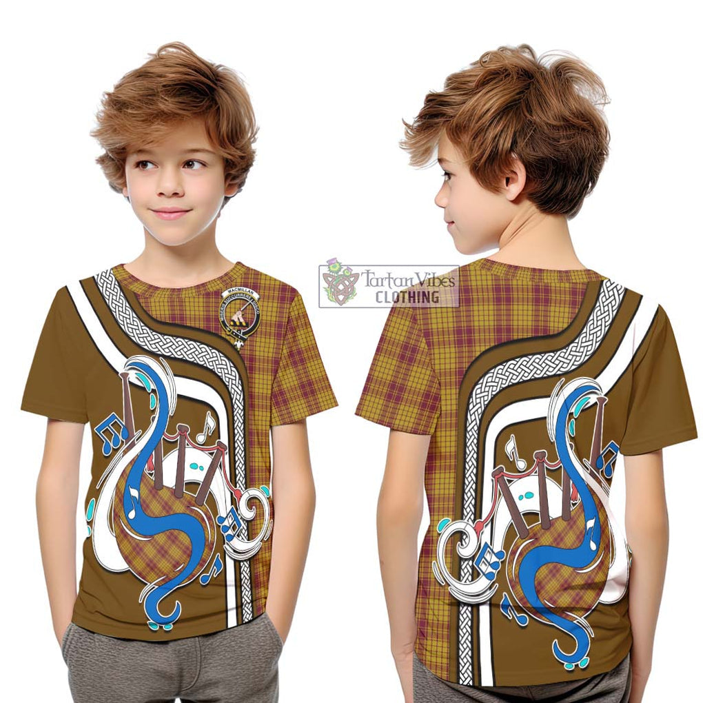 Tartan Vibes Clothing MacMillan Dress Tartan Kid T-Shirt with Epic Bagpipe Style