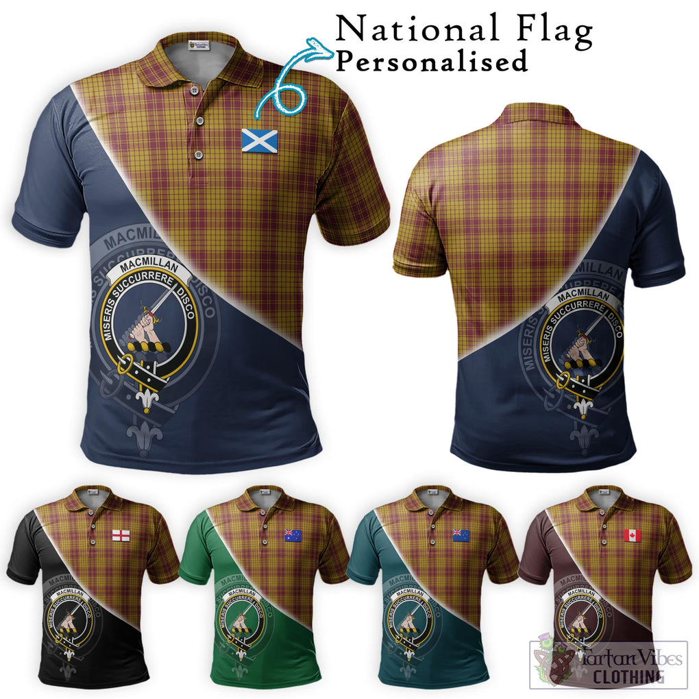 MacMillan Dress Tartan Polo Shirt with Personalised National Flag and Family Crest Half Style Maroon - Tartanvibesclothing Shop