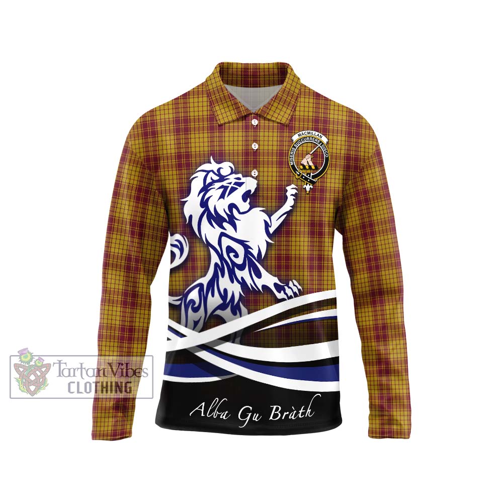 MacMillan Dress Tartan Long Sleeve Polo Shirt with Alba Gu Brath Regal Lion Emblem Unisex - Tartanvibesclothing Shop