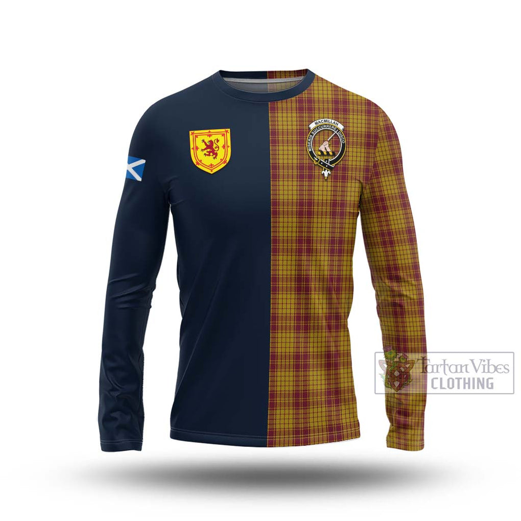 Tartan Vibes Clothing MacMillan Dress Tartan Long Sleeve T-Shirt with Scottish Lion Royal Arm Half Style