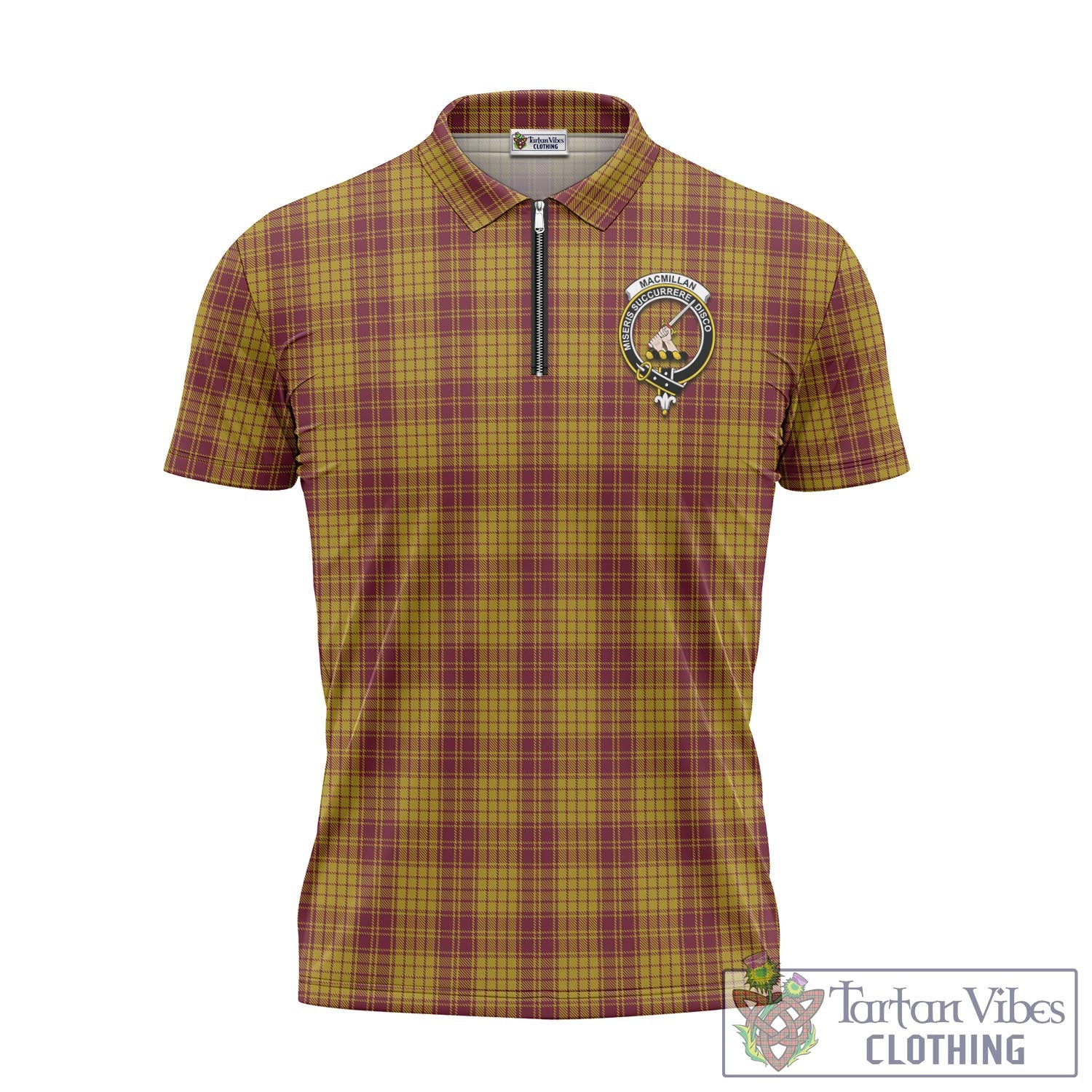 Tartan Vibes Clothing MacMillan Dress Tartan Zipper Polo Shirt with Family Crest