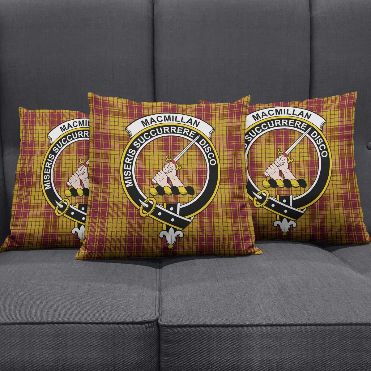 MacMillan Dress Tartan Pillow Cover with Family Crest Square Pillow Cover - Tartanvibesclothing