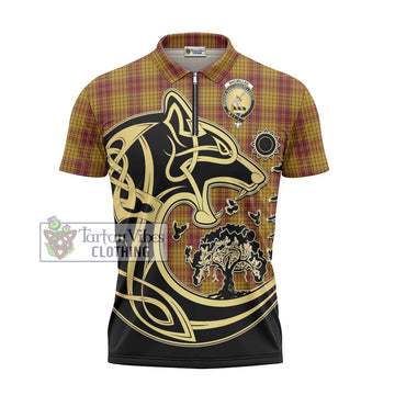 MacMillan Dress Tartan Zipper Polo Shirt with Family Crest Celtic Wolf Style