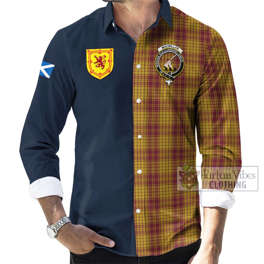 Tartan Vibes Clothing MacMillan Dress Tartan Long Sleeve Button Shirt with Scottish Lion Royal Arm Half Style