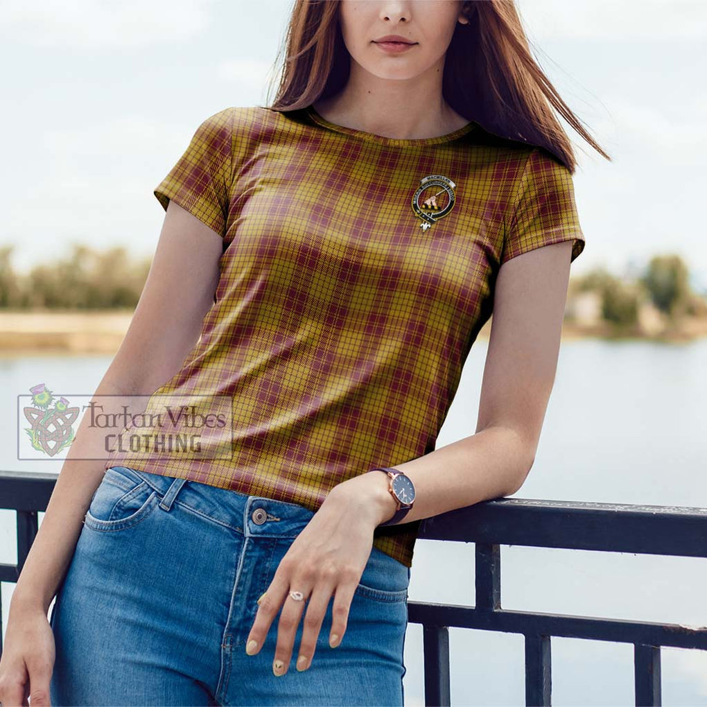 MacMillan Dress Tartan Cotton T-Shirt with Family Crest Women's Shirt - Tartanvibesclothing Shop