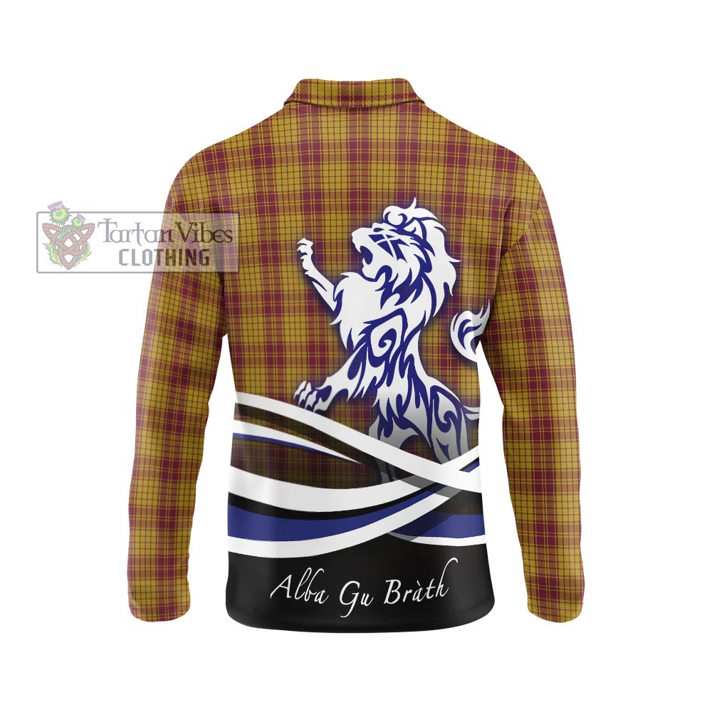 MacMillan Dress Tartan Long Sleeve Polo Shirt with Alba Gu Brath Regal Lion Emblem - Tartanvibesclothing Shop