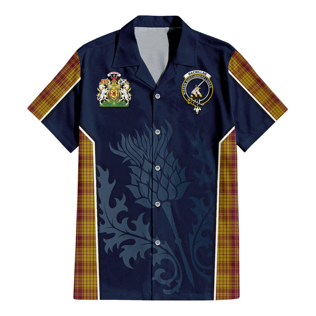 Tartan Vibes Clothing MacMillan Dress Tartan Short Sleeve Button Up Shirt with Family Crest and Scottish Thistle Vibes Sport Style