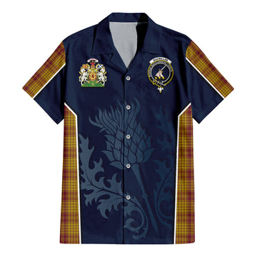 MacMillan Dress Tartan Short Sleeve Button Up Shirt with Family Crest and Scottish Thistle Vibes Sport Style