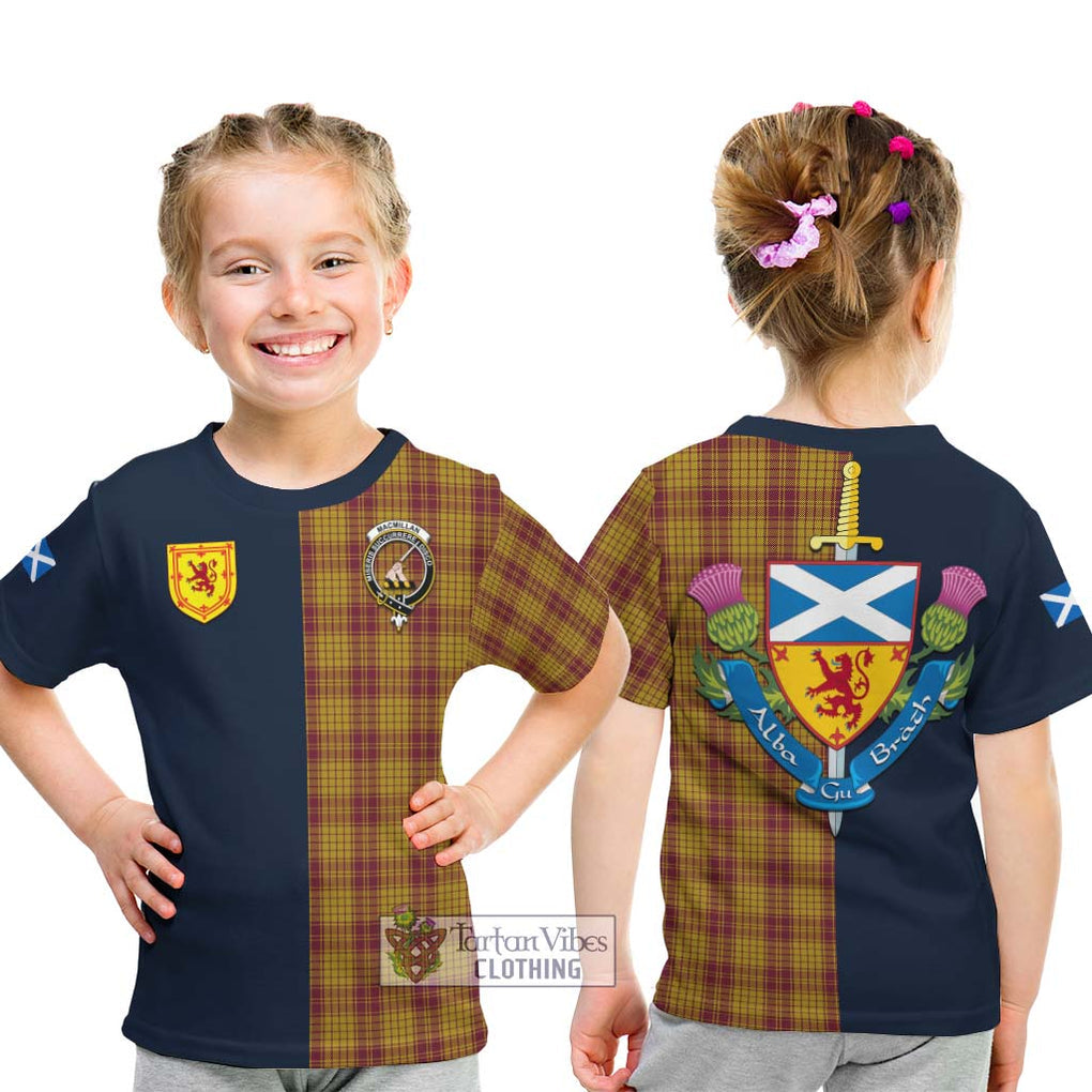 Tartan Vibes Clothing MacMillan Dress Tartan Kid T-Shirt with Scottish Lion Royal Arm Half Style