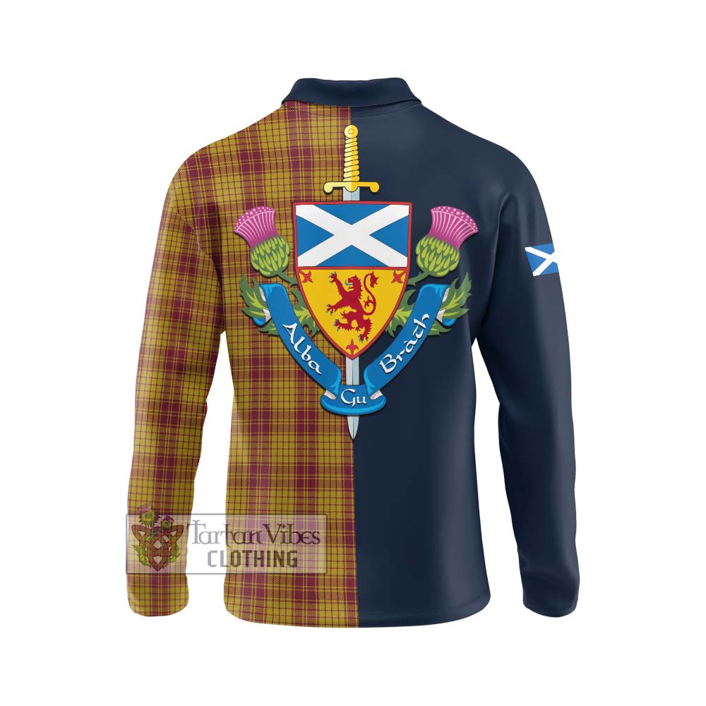 Tartan Vibes Clothing MacMillan Dress Tartan Long Sleeve Polo Shirt with Scottish Lion Royal Arm Half Style