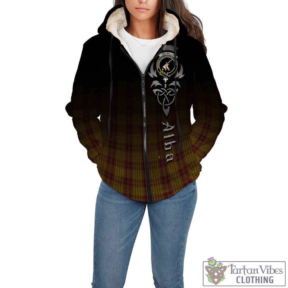 Tartan Vibes Clothing MacMillan Dress Tartan Sherpa Hoodie Featuring Alba Gu Brath Family Crest Celtic Inspired