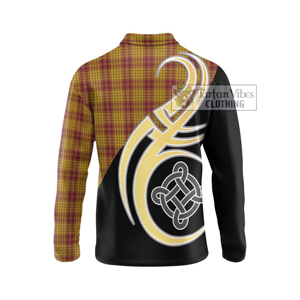 MacMillan Dress Tartan Long Sleeve Polo Shirt with Family Crest and Celtic Symbol Style - Tartan Vibes Clothing