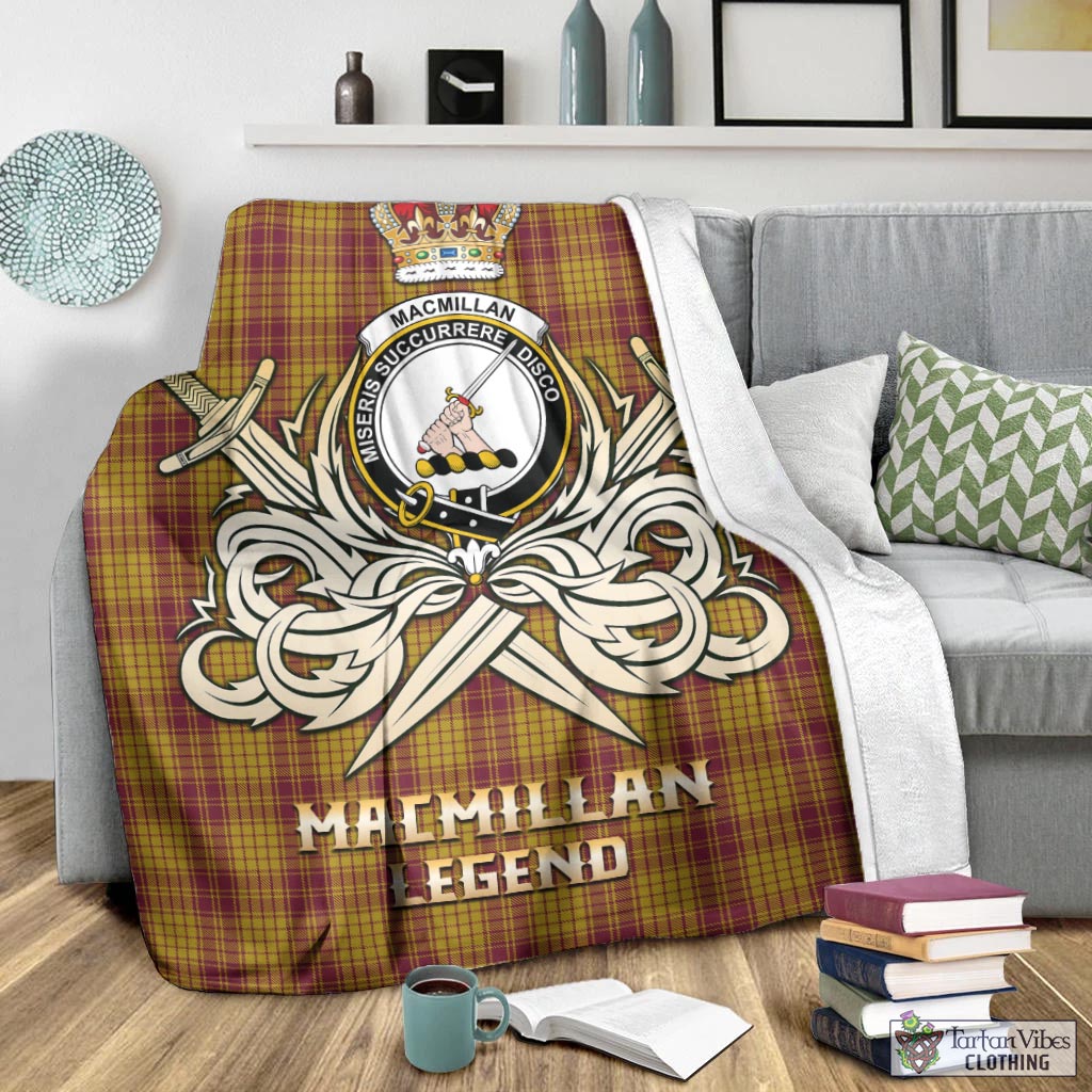 Tartan Vibes Clothing MacMillan Dress Tartan Blanket with Clan Crest and the Golden Sword of Courageous Legacy