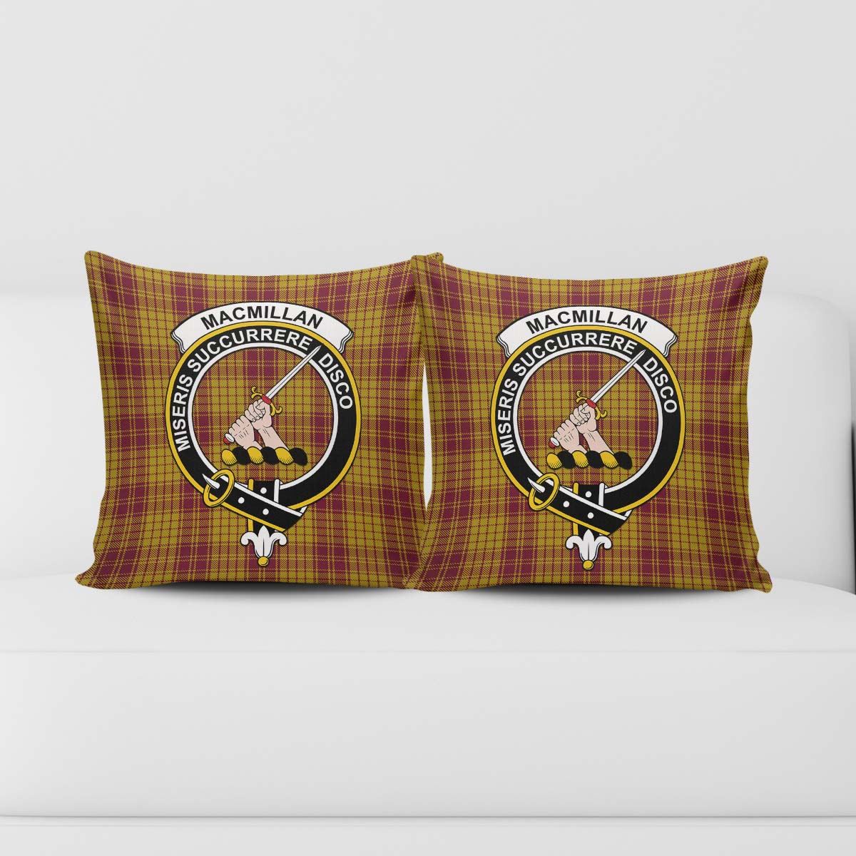 MacMillan Dress Tartan Pillow Cover with Family Crest - Tartanvibesclothing