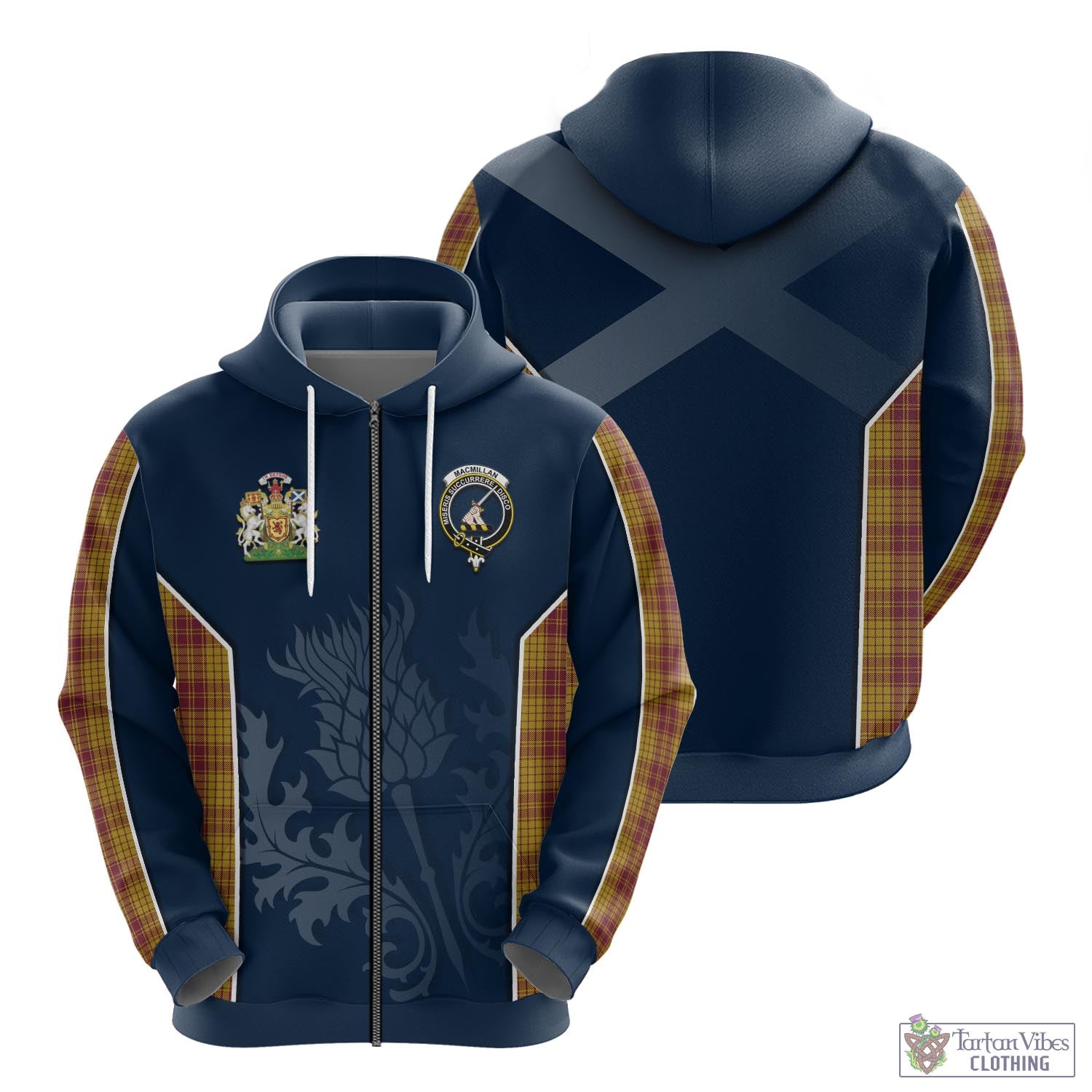 Tartan Vibes Clothing MacMillan Dress Tartan Hoodie with Family Crest and Scottish Thistle Vibes Sport Style