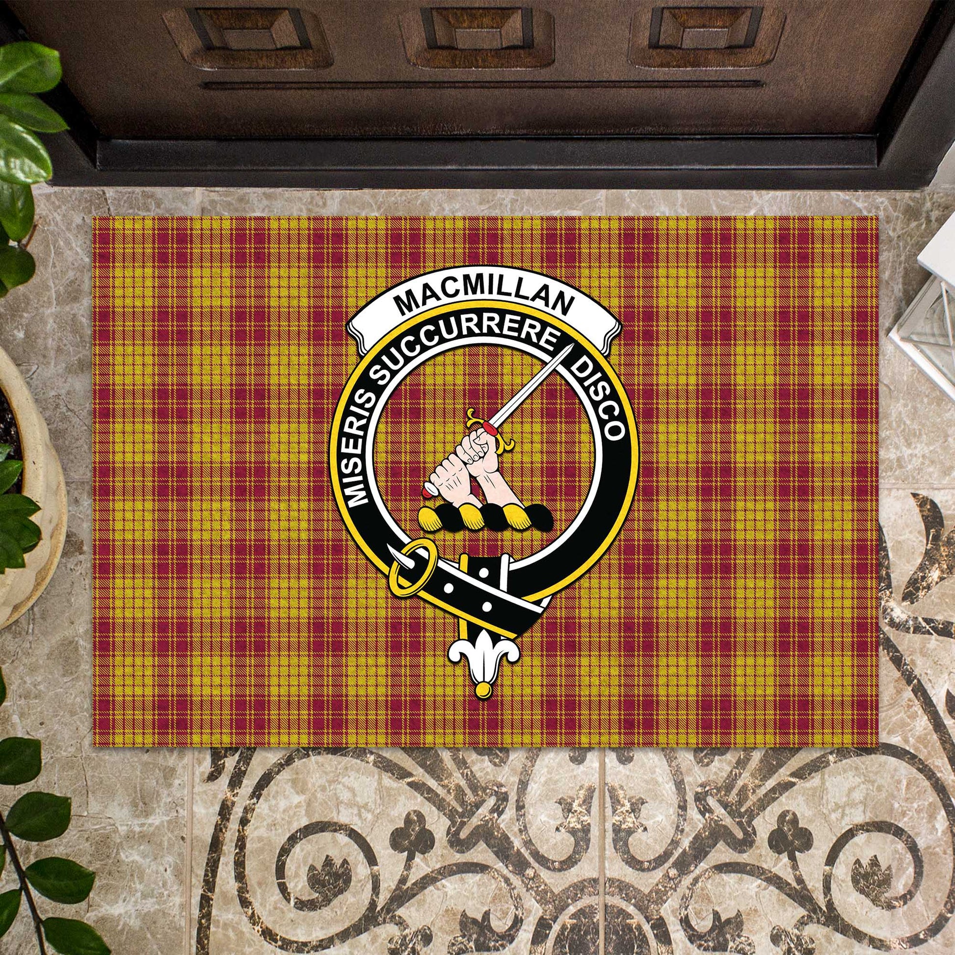 MacMillan Dress Tartan Door Mat with Family Crest - Tartanvibesclothing