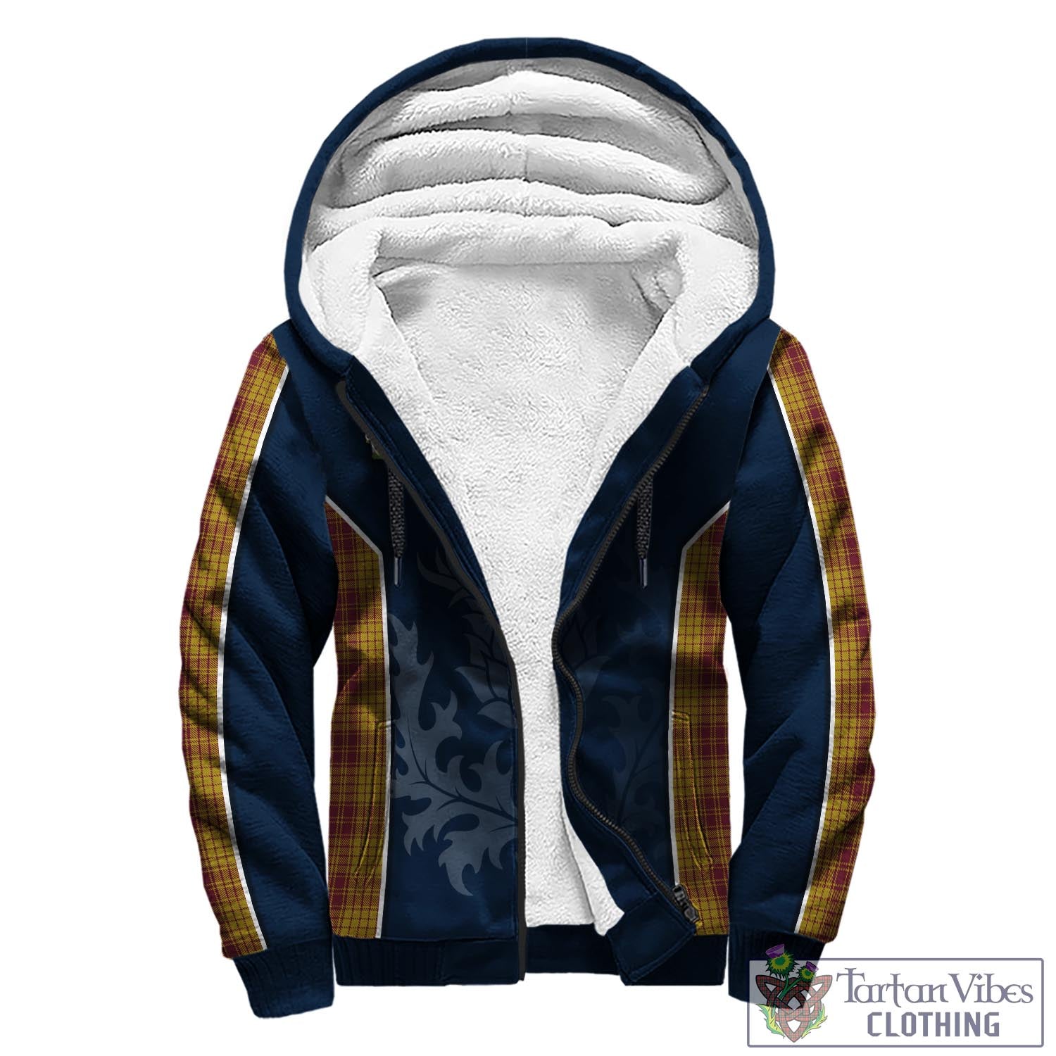 Tartan Vibes Clothing MacMillan Dress Tartan Sherpa Hoodie with Family Crest and Scottish Thistle Vibes Sport Style