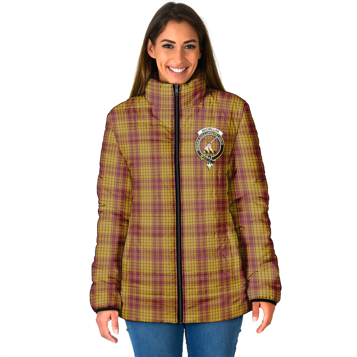 MacMillan Dress Tartan Padded Jacket with Family Crest - Tartan Vibes Clothing