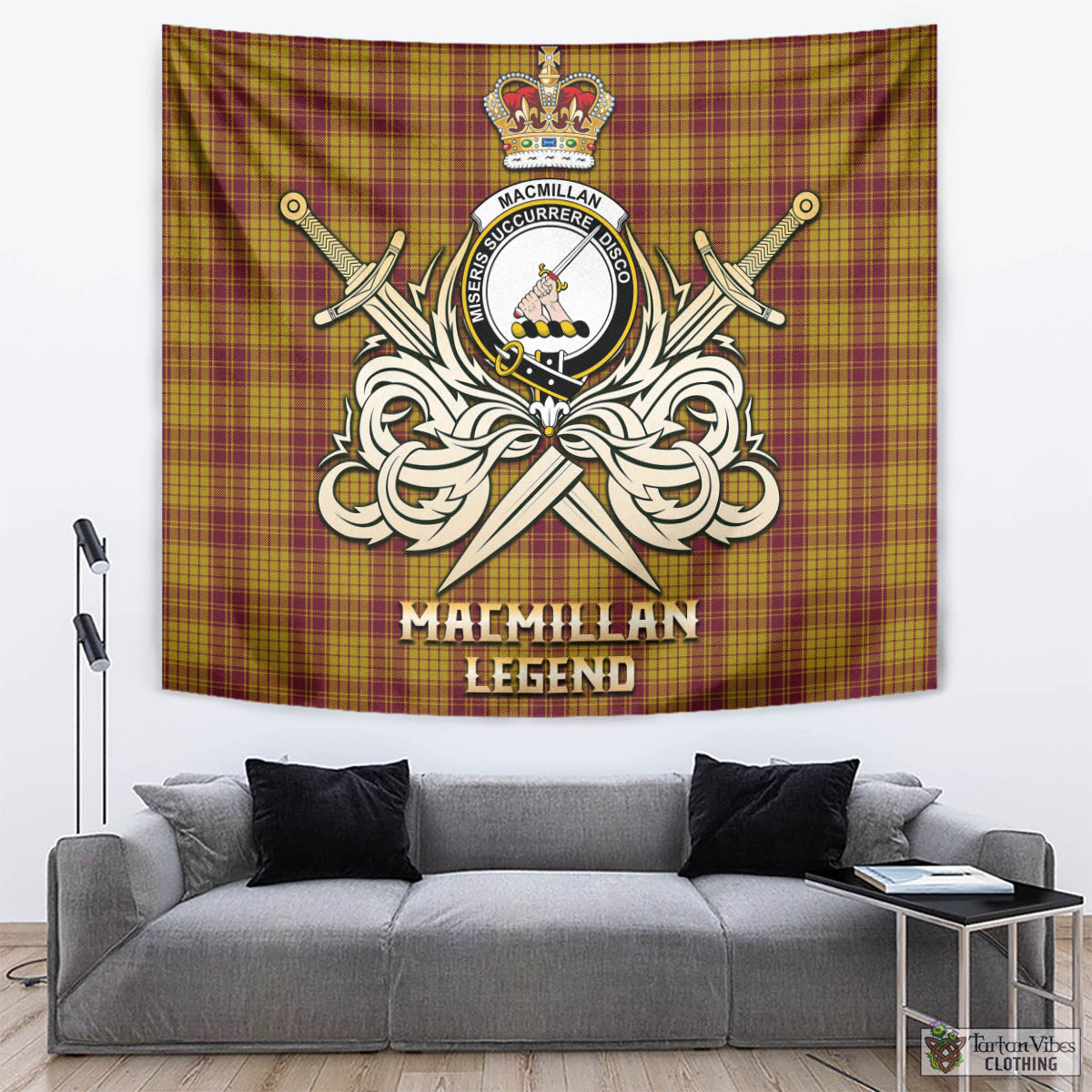 Tartan Vibes Clothing MacMillan Dress Tartan Tapestry with Clan Crest and the Golden Sword of Courageous Legacy