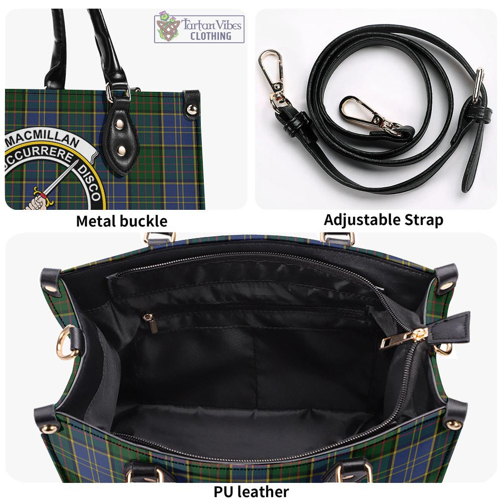 Tartan Vibes Clothing MacMillan Hunting Tartan Luxury Leather Handbags with Family Crest