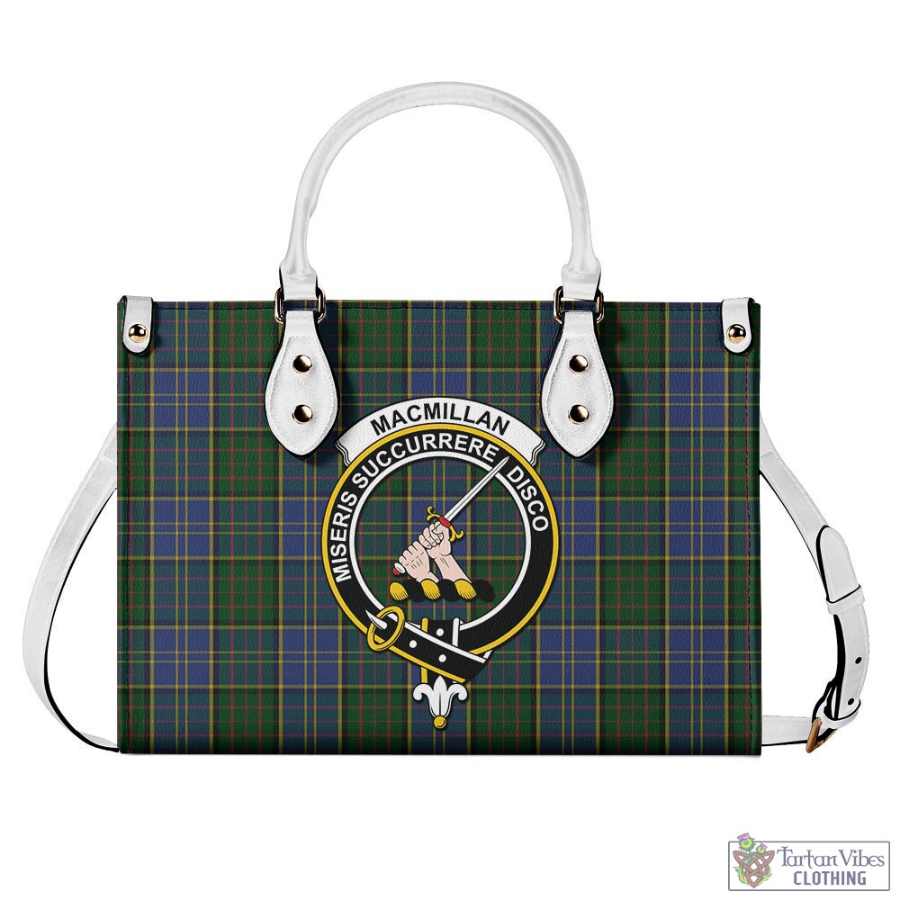 Tartan Vibes Clothing MacMillan Hunting Tartan Luxury Leather Handbags with Family Crest