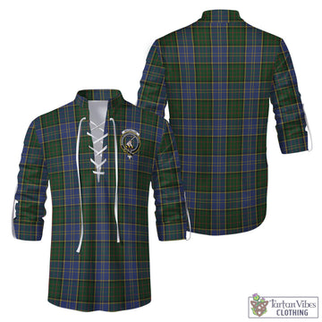 MacMillan Hunting Tartan Men's Scottish Traditional Jacobite Ghillie Kilt Shirt with Family Crest