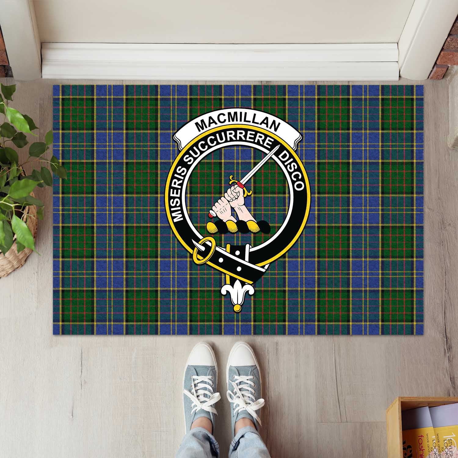 MacMillan Hunting Tartan Door Mat with Family Crest - Tartanvibesclothing