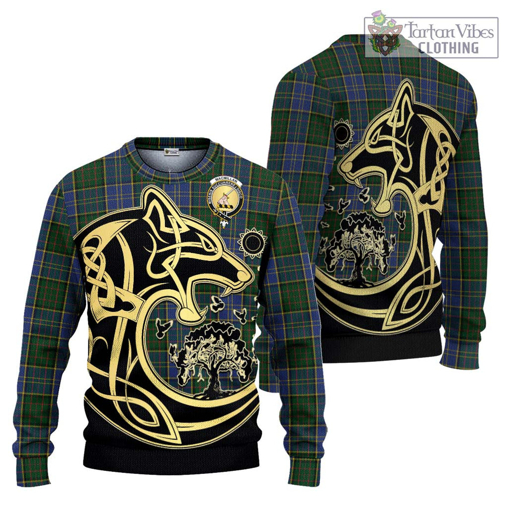 MacMillan Hunting Tartan Knitted Sweater with Family Crest Celtic Wolf Style Unisex - Tartan Vibes Clothing