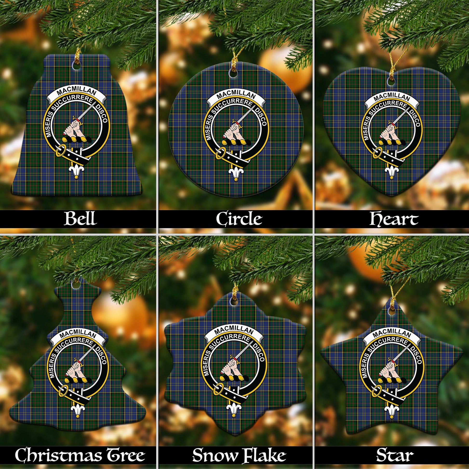 MacMillan Hunting Tartan Christmas Ornaments with Family Crest - Tartanvibesclothing