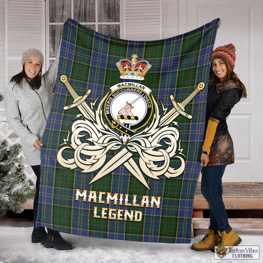 Tartan Vibes Clothing MacMillan Hunting Tartan Blanket with Clan Crest and the Golden Sword of Courageous Legacy