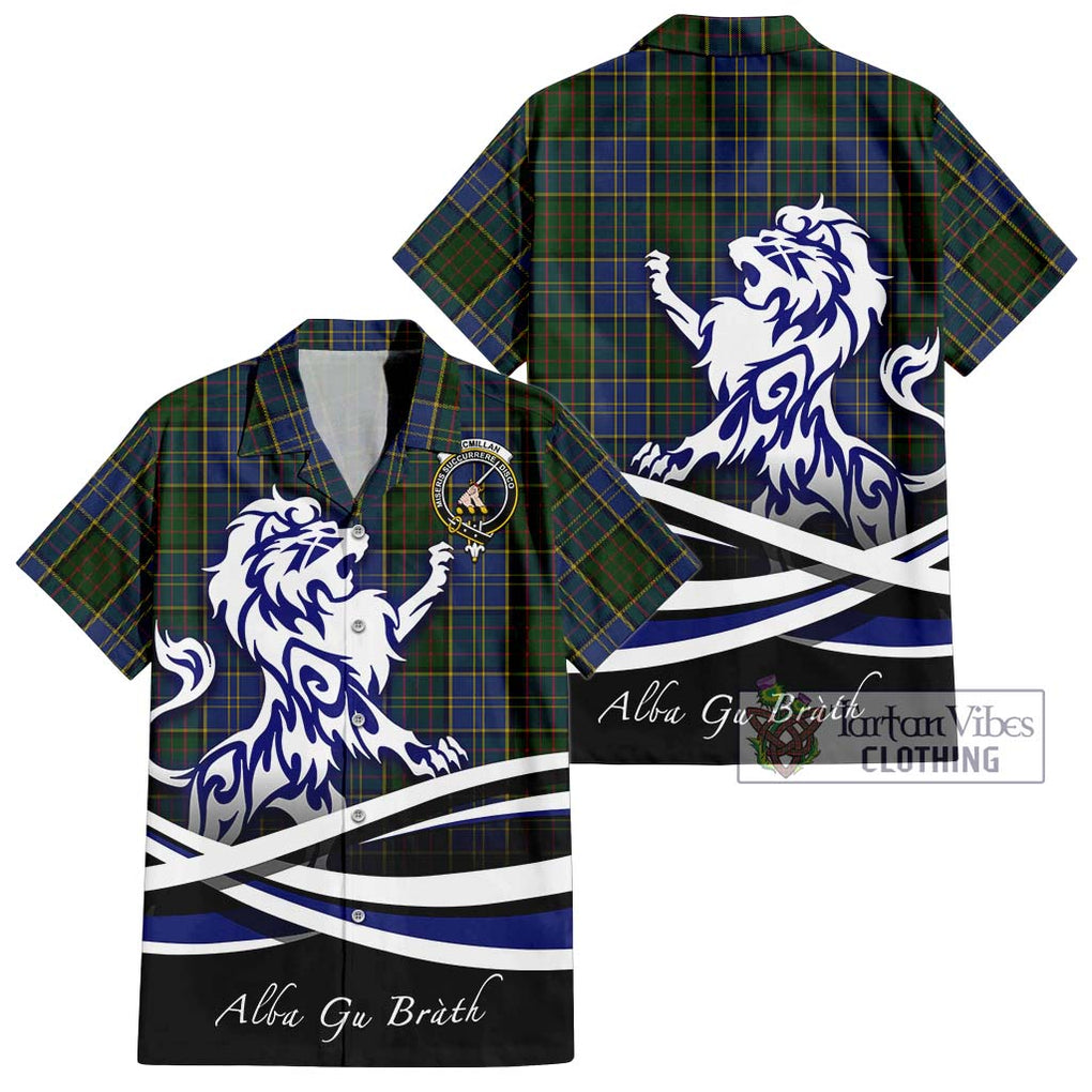 MacMillan Hunting Tartan Short Sleeve Button Shirt with Alba Gu Brath Regal Lion Emblem Kid - Tartanvibesclothing Shop