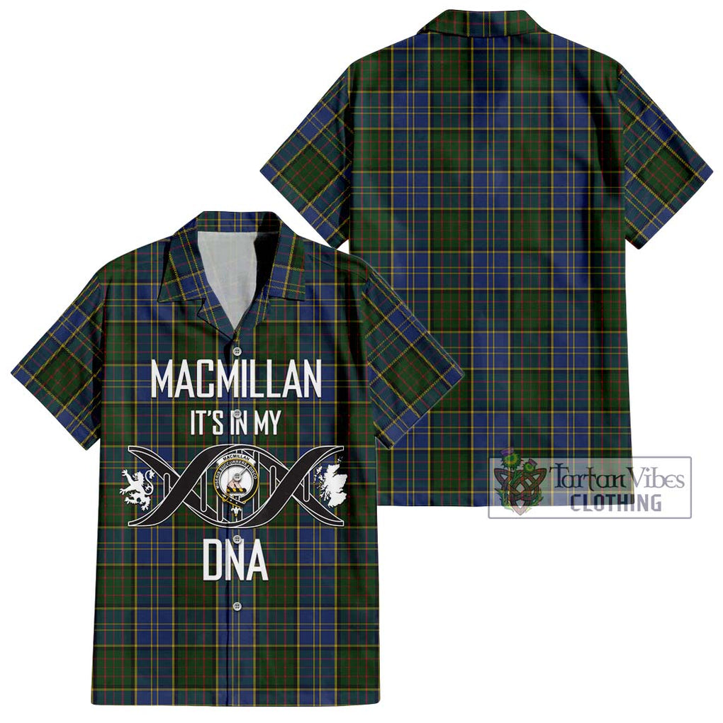 MacMillan Hunting Tartan Short Sleeve Button Shirt with Family Crest DNA In Me Style Kid - Tartanvibesclothing Shop