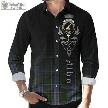 MacMillan Hunting Tartan Long Sleeve Button Up Featuring Alba Gu Brath Family Crest Celtic Inspired