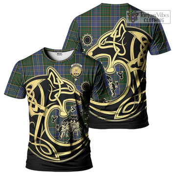 MacMillan Hunting Tartan T-Shirt with Family Crest Celtic Wolf Style