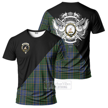 MacMillan Hunting Tartan T-Shirt with Family Crest and Military Logo Style