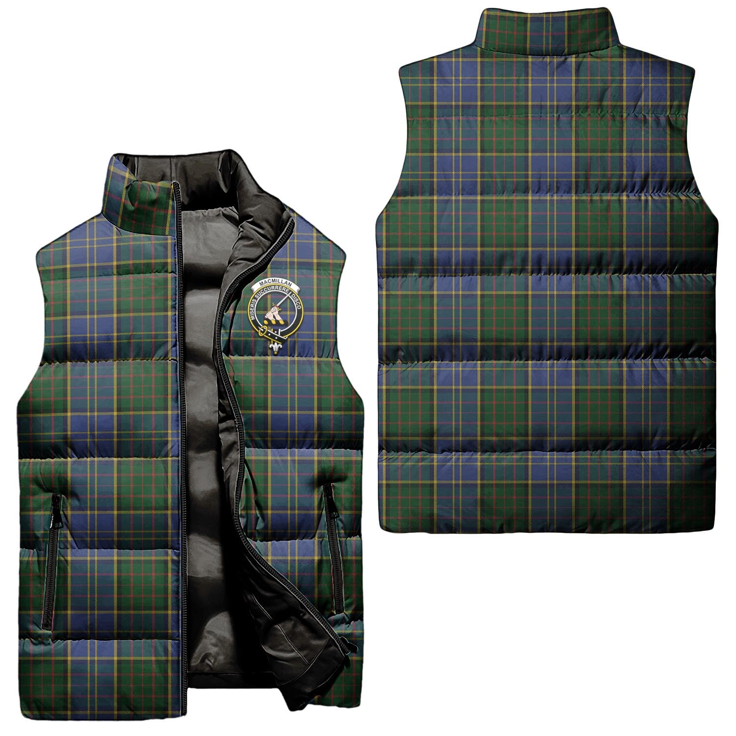 MacMillan Hunting Tartan Sleeveless Puffer Jacket with Family Crest Unisex - Tartanvibesclothing