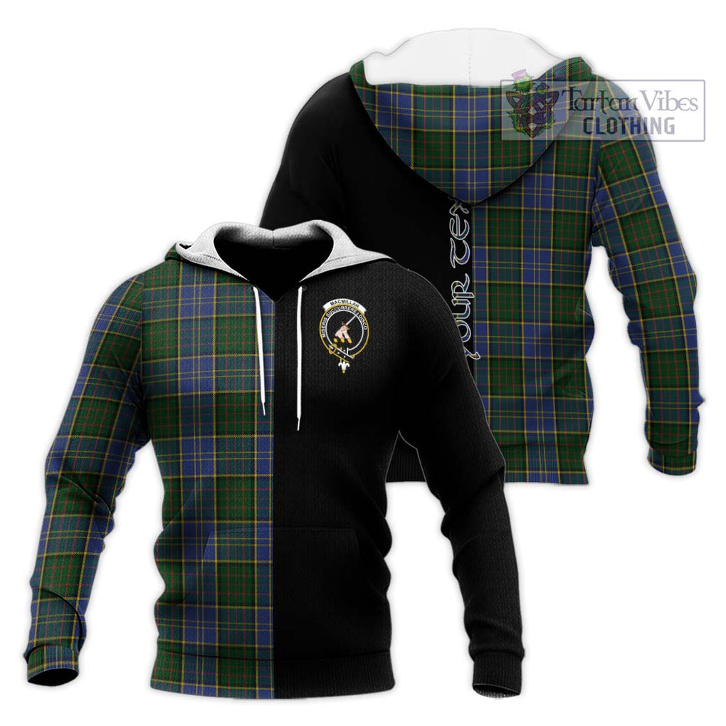 MacMillan Hunting Tartan Knitted Hoodie with Family Crest and Half Of Me Style Unisex Knitted Pullover Hoodie - Tartanvibesclothing Shop