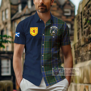 MacMillan Hunting Tartan Short Sleeve Button Shirt Alba with Scottish Lion Royal Arm Half Style