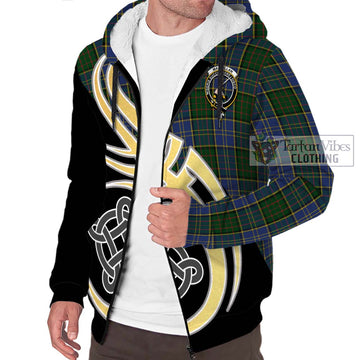 MacMillan Hunting Tartan Sherpa Hoodie with Family Crest and Celtic Symbol Style