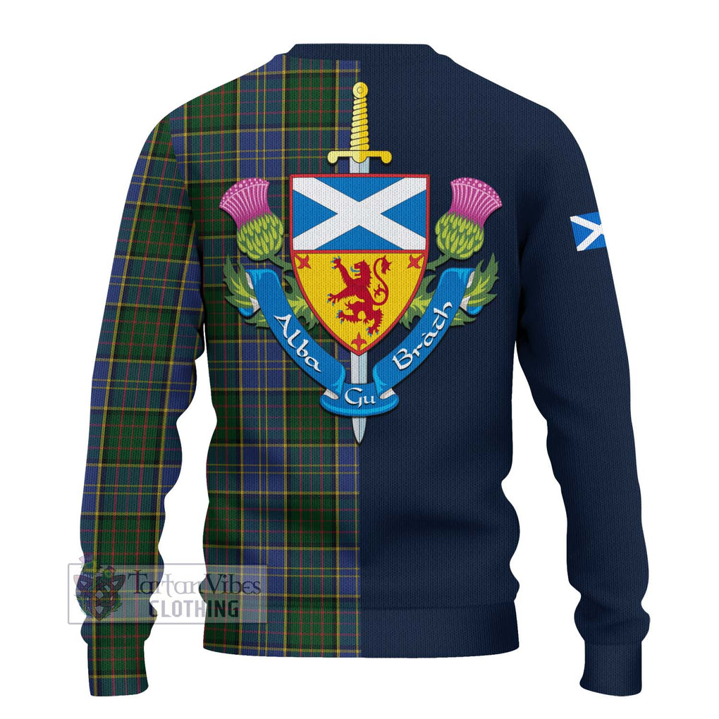 Tartan Vibes Clothing MacMillan Hunting Tartan Knitted Sweater with Scottish Lion Royal Arm Half Style