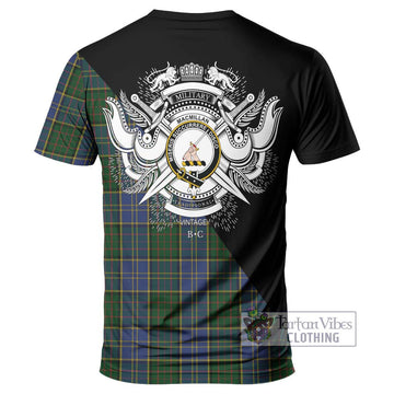 MacMillan Hunting Tartan T-Shirt with Family Crest and Military Logo Style