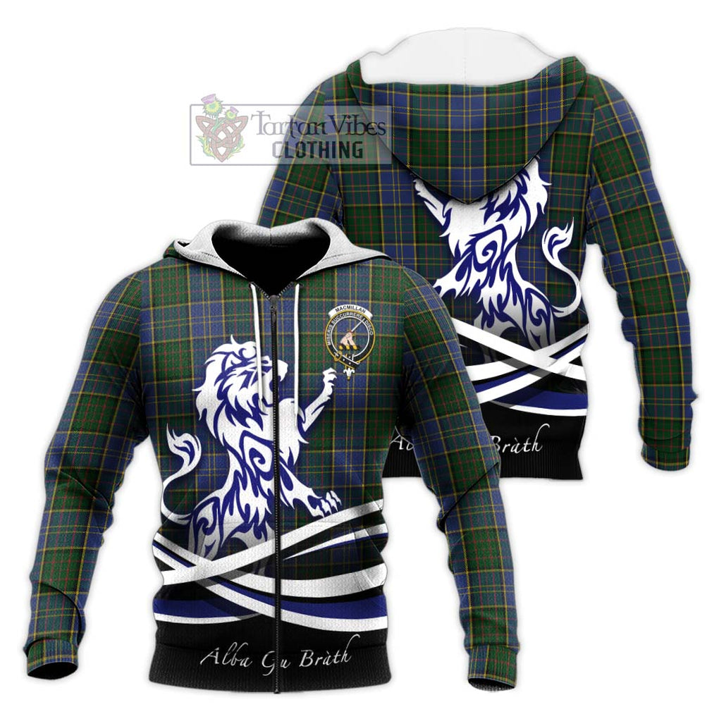 MacMillan Hunting Tartan Knitted Hoodie with Alba Gu Brath Regal Lion Emblem Unisex Knitted Zip Hoodie - Tartanvibesclothing Shop