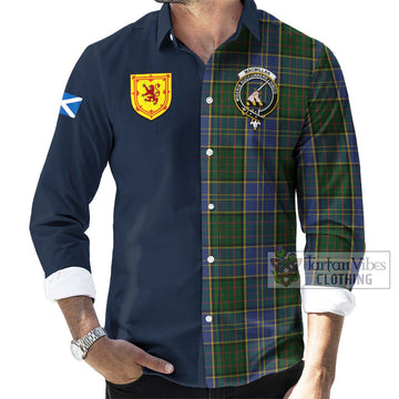 MacMillan Hunting Tartan Long Sleeve Button Shirt Alba with Scottish Lion Royal Arm Half Style