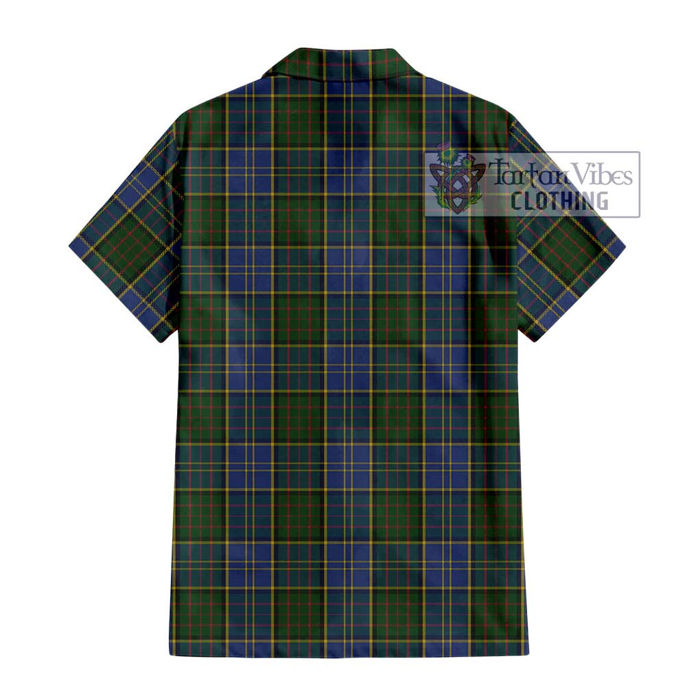 MacMillan Hunting Tartan Short Sleeve Button Shirt with Family Crest DNA In Me Style - Tartanvibesclothing Shop