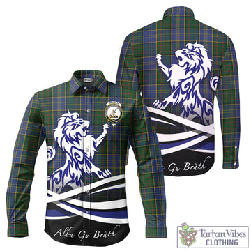 MacMillan Hunting Tartan Long Sleeve Button Up Shirt with Alba Gu Brath Regal Lion Emblem