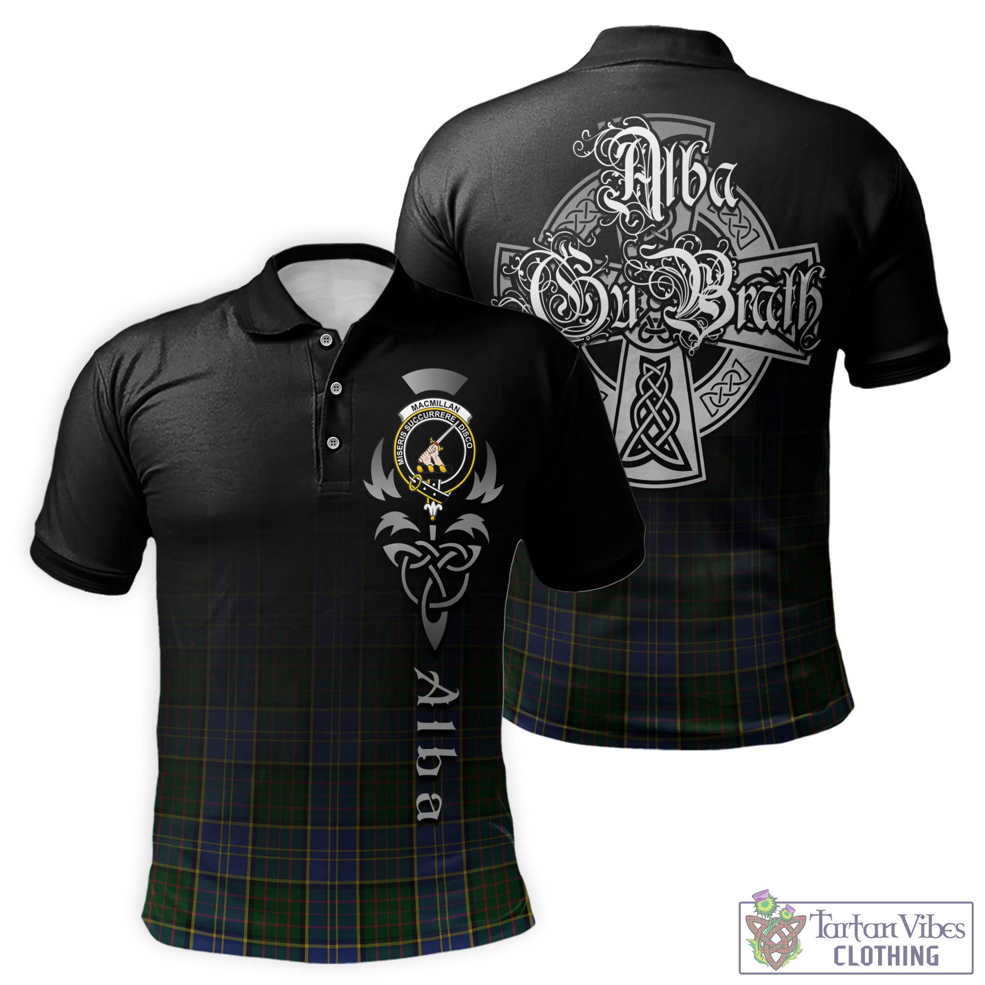 Tartan Vibes Clothing MacMillan Hunting Tartan Polo Shirt Featuring Alba Gu Brath Family Crest Celtic Inspired