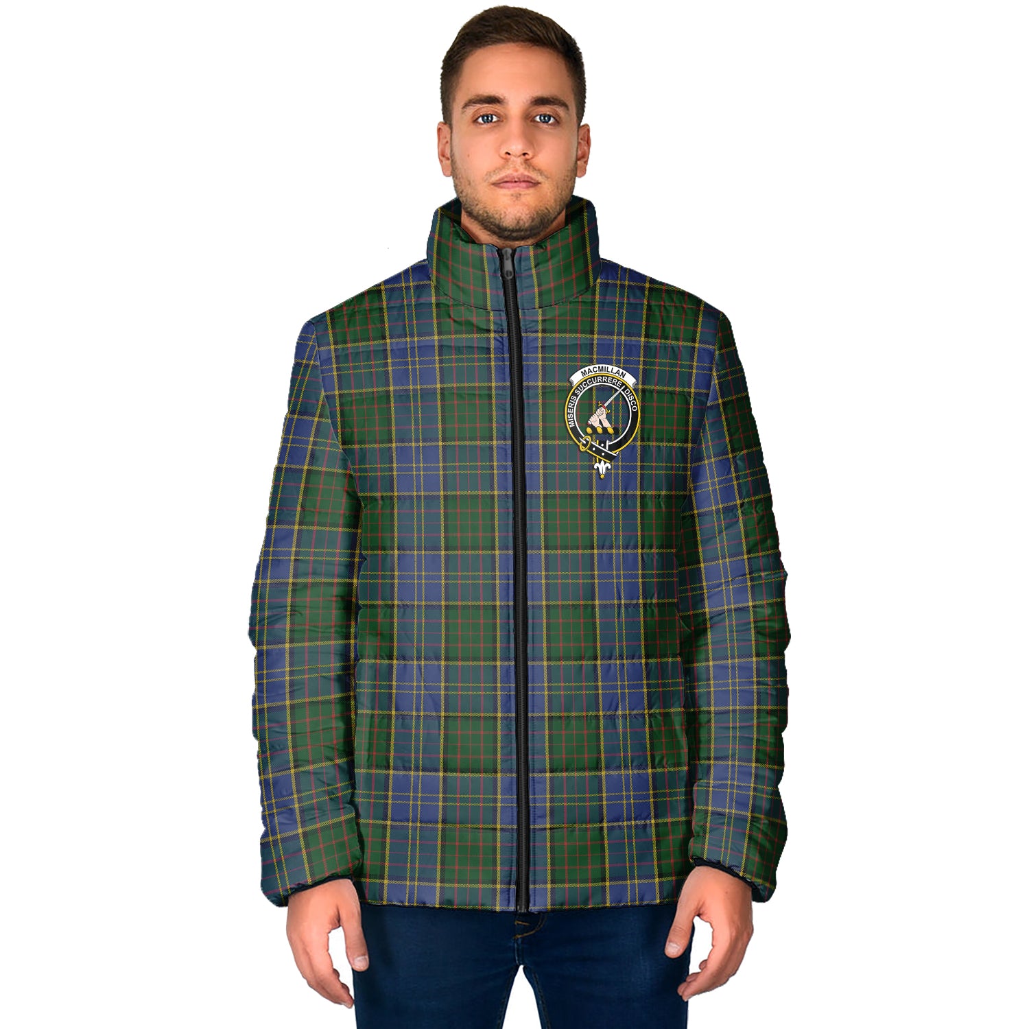 MacMillan Hunting Tartan Padded Jacket with Family Crest - Tartan Vibes Clothing